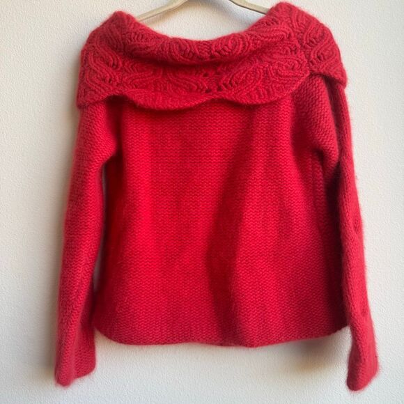 Vintage 2 Sisters Angora Fuzzy Fluffy Off The Shoulder Red Sweater Size Medium - Picture 5 of 5